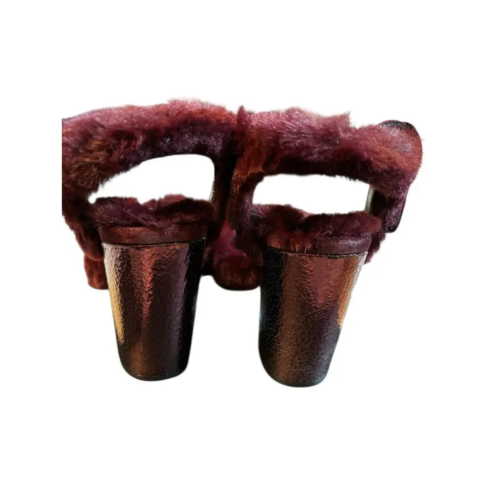 Kenneth Cole Melanie High Heel Sandals Sz 8 Burgundy Fluffy Open Toe